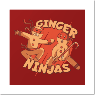 Cute Christmas Ginger Ninjas // Funny Gingerbread Men Posters and Art